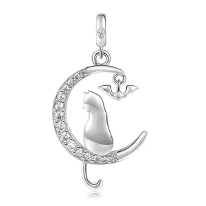 Pendentif collier chat et chauve-souris lune avec zircon clair authentique en argent sterling 925 pour Amazon femmes collier bijoux en gros