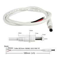 Kabel Steker Jantan DC5521 Putih 5.5X2.1Mm 18AWG 50Cm untuk Kamera Keamanan CCTV 12V DC Kabel Konektor Adaptor Input Daya
