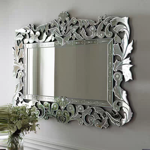 Modern Venetian Mirrored Wall Mirror with Crystal Crush Diamond+Glass for Dressing Room Customizable Size & Design