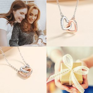 Collier pendentif double cœur entrelacé pour petite-fille, cadeau pour grand-mère, chaîne à maillons en zircon, plaqué cuivre, or blanc, or rose, LED - Product Image 5