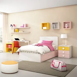 NOVA 20KAD012 Pink Modern Design Girls Bed Kids Bed Room Wooden Girls Bedroom Sets With Kids Storage Cabinet