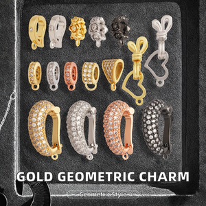 จี้ห้อยสร้อยคอทรงเรขาคณิต ดีไซน์ทันสมัย ประดับเพชรคิวบิกเซอร์โคเนีย ชุบทอง 18K พร้อมอุปกรณ์ตกแต่ง K94 - Product Image 2