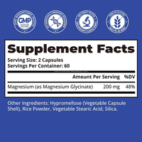 Capsules végétaliennes de glycinate de magnésium 200 mg, chélaté élémentaire à absorption élevée, complément alimentaire minéral pour le sommeil