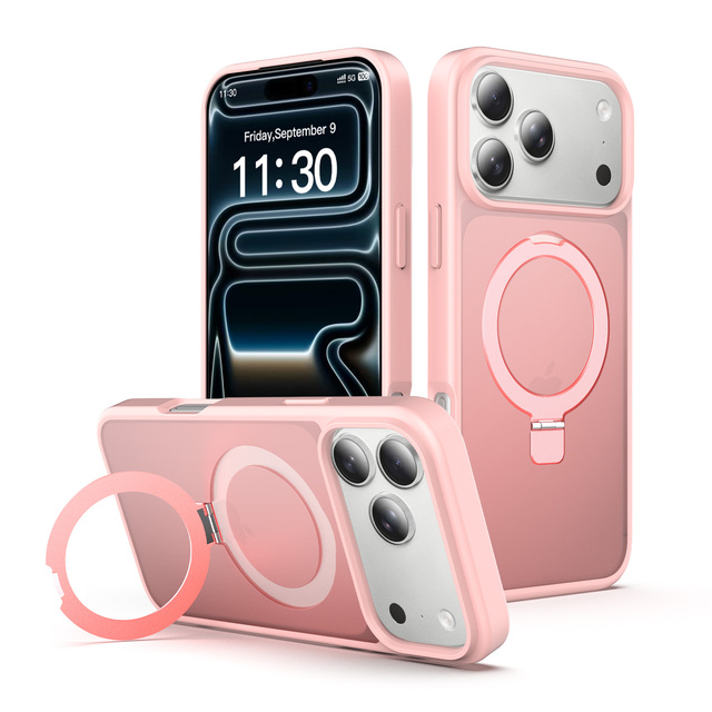 Custom Hard PC Soft TPU Wireless Charging Cover With Kickstand Magnetic Shockproof for iPhone 17 16 15 Pro Max Mobile Phone Case