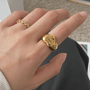 Anillo de Amor con Forma de Corazón de 12 mm, Acero de Titanio, Chapado en Oro de 18K, Diseño de Flecha, Joyería de Moda Unisex, Regalo de Compromiso - Product Image 2