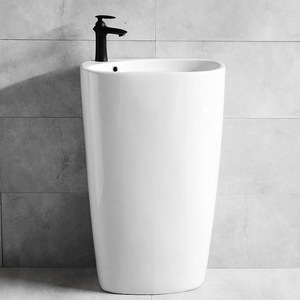 Ceramic Floor Standing Sink Vessel Basin Single Hole Faucet <b>Mount</b> Smooth Glaze Bathroom Sink - Product Image 2