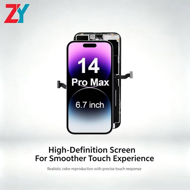 Mobile Phone LCD Replacements for 14 Pro Max High Quality 6.7" LCD Touch Screen Incell 400cd+ Luminance 1 Year Warranty