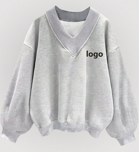 เสื้อสเวตเตอร์คอกลมของผู้หญิงเสื้อสวมหัวคอวีผ้าโพลีเอสเตอร์ปักไซส์ใหญ่พิเศษโลโก้ปรับแต่งได้ - Product Image 1