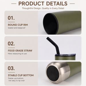 Cadeau promotionnel : Gobelet isotherme 16oz en acier inoxydable (extérieur) et plastique (intérieur) avec paille, tasse de voyage pour café, logo personnalisé - Product Image 2