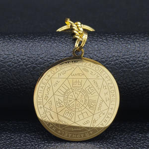 Pentagrama de brujería, 7 arcángeles, llaveros para mujeres y hombres, estilo nórdico, colgante redondo de acero inoxidable, amuleto, llaveros, joyería - Product Image 5