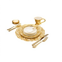 Service de table de luxe en porcelaine fine, fait main, avec décor doré, écologique, portable, style américain, pour hôtels, mariages et événements