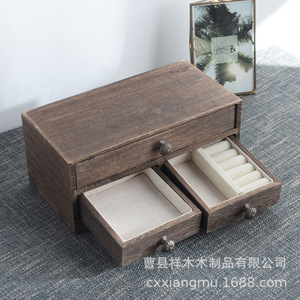 Caja de Almacenamiento de Madera Estilo Cajón, 26x13x11 cm, Color Quemado, Organizador de Escritorio Rectangular Vintage - Product Image 3