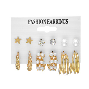 Drops hipping 6-teilige Karte Legierung <span class=keywords><strong>Gold</strong></span> Piercings farbige Creolen Metall Perlen Ohrringe <span class=keywords><strong>Set</strong></span> für Frauen Modeschmuck Ohrringe - Product Image 6