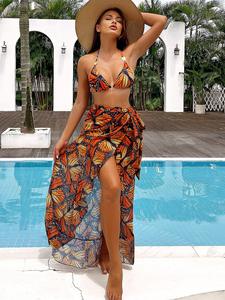 Conjunto de Tres Piezas Estampado 2026, Traje de Baño para Mujer, Pareo, Anti-Cloro, Elástico, Spandex/Poliéster, Colores Personalizados - Product Image 2