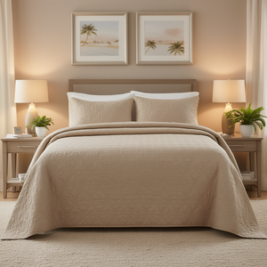 Juego de Cubrecama Acolchado de 3 Piezas Db Khaki King Size, Diseño Clásico Plisado, Color Sólido, para Uso en Hoteles en Verano - Product Image 2