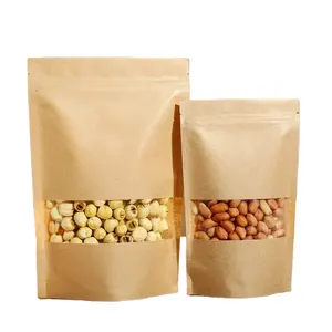 Kraft Packaging Bags Stand Up Pouch Ziplock Food Small Brown Paper Bag with Window