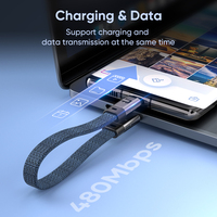 Câble de charge rapide USB-C vers Type-C PD 240W 5A avec dragonne courte, cordon portable pour téléphone et ordinateur portable, idéal pour les voyages et le bureau