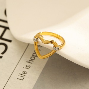 Heart Shape Stainless Steel <b>Ring</b> 18k Gold Plated Two Tone <b>Titanium</b> Steel Unisex Fashion Jewelry Gift - Product Image 3