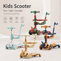 RUITING T007-888-4 Skuter Anak 4-in-1 yang Dapat Diubah, Mainan Tunggang dengan Pengaman, Plastik Tahan Lama, Usia 2-12 Tahun, Penggunaan Dalam/Luar Ruangan, Bersertifikasi CCC