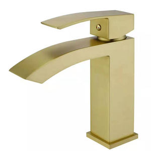 Simple square Waterfall Brass Basin Faucet, Single Hole Chrome Gold Basin Mixer, Luxury Hotel Hot and Cold Faucet - Product Image 1