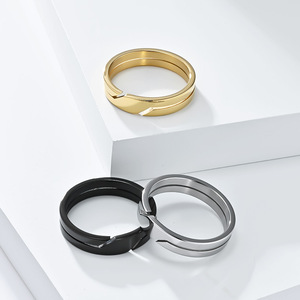 Minimalist Unisex <b>Titanium</b> Steel <b>Ring</b> Geometric Openwork Design For Couple Jewelry Gift Black Gold Silver Color Options - Product Image 1