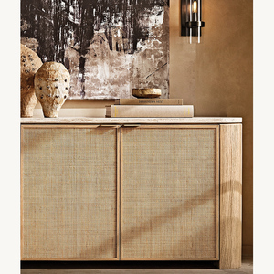 サイドボードブッフェットキャビネットモダンなSoolidウッド2ドアアクセントラタンキャビネット収納付き - Product Image 6