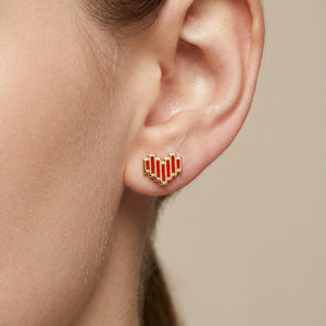 Boucles <span class=keywords><strong>d</strong></span>'oreilles clous en forme de cœur rouge mignonnes pour enfants filles plaquées or tendance cadeau bijoux - Product Image 4