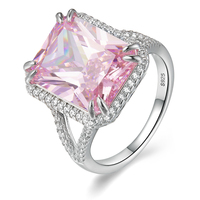 Luxuriöser Bling CZ Rosa Saphir Iced Out Ring Schmuck Sterling Silber Zirkon Ring