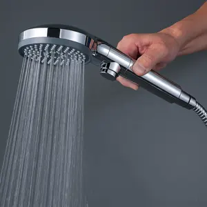 <span class=keywords><strong>Pommeau</strong></span> <span class=keywords><strong>de</strong></span> <span class=keywords><strong>douche</strong></span> à main rond chromé pour salle <span class=keywords><strong>de</strong></span> bain 3 + 2 modes à économie d'eau à haute pression avec interrupteur marche/arrêt - Product Image 1