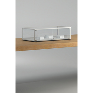 Vitrine de comptoir en aluminium blanc 116x50x27 cm avec portes à charnières verrouillables en verre trempé - Product Image 1
