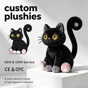 Juguete de Peluche de Gato Negro Sentado para Halloween, con <span class=keywords><strong>Ojos</strong></span> Amarillos <span class=keywords><strong>Brillantes</strong></span>, Personalizado, Certificado CE, Animal de Peluche de Fábrica - Product Image 1
