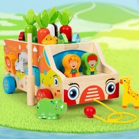 Juguete de camión de granja de madera al por mayor para niños, coche de emparejamiento de animales, juguete educativo Montessori, juego de aprendizaje cognitivo de clasificación de colores