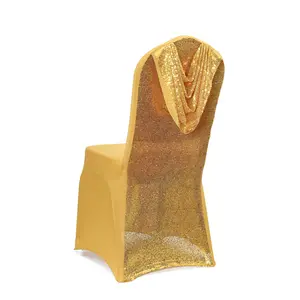 Wholesale embroidered wedding chair covers for events dining sequin polyester chair covers