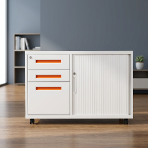 Small Modern Steel and Glass Iron Storage <b>Cabinet</b> with Lock, Low File and Drawer, for Office Home <b>Desk</b> Bedside Gym - Product Image 4