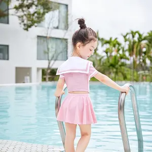 Roupa de banho para bebês, roupa de praia japonesa azul marinho, roupa de banho para meninas, 2 peças, roupa de praia personalizada OEM