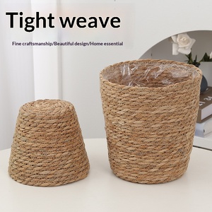 Panier de fleurs en paille tressée fait main, <span class=keywords><strong>pot</strong></span> de fleurs en jonc de mer style nordique avec doublure, couvercle de <span class=keywords><strong>pot</strong></span> de plante intérieur/extérieur pour la décoration de la maison - Product Image 5