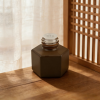 Pot à crème carré créatif avec couvercle sphérique - Emballage cosmétique en céramique marron mat, flacons de soin de la peau de luxe