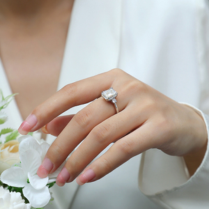 Pass Diamond Test <strong>Ring</strong> 18K White Gold Plated 925 <strong>Silver</strong> VVS Moissanite <strong>Ring</strong> <strong>Emerald</strong> Cut 4Carat Diamond Three Stone Wedding <strong>Ring</strong> - Product Image 6