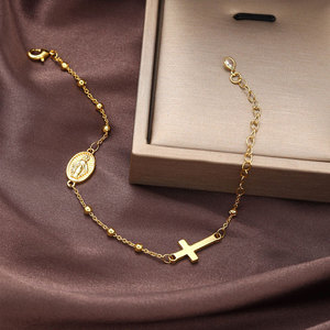 Religious 316L Stainless Steel 14k 18k Gold Plated Catholic Bead Bracelets With Charms Rosary Virgin Mary Bracelet for Women <b>Men</b> - Product Image 3