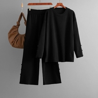 Automne hiver nouveau pull en tricot ample costume grande taille couleur unie bouton décontracté deux pièces ensemble pour dames
