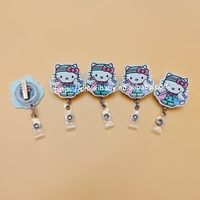 Porte-badge rétractable en acrylique avec motif de chaton scintillant personnalisé, porte-carte d'identité, accessoires pour infirmières