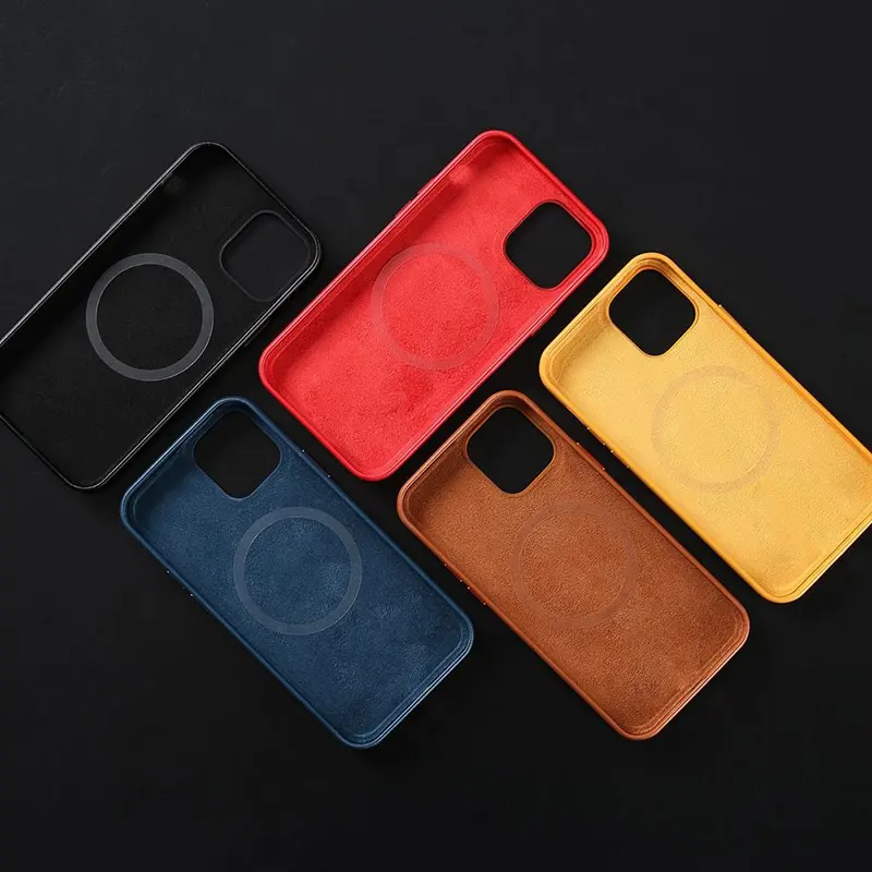 Luxe Draadloze Opladen Lederen Telefoon Cover Voor IPhone13 12 X Metalen Knop Mobiele Case Voor Iphone 13 Pro Max Lederen telefoon Case