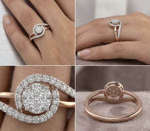 Anillo de Compromiso de Lujo en Oro Rosa de 10K con Diamante de Corte Redondo, Elegante Joyería Nupcial para Mujer, Regalo Romántico - Product Image 3