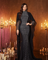 Robe de soirée populaire pour femme, col mandarin, manches longues, patchwork perlé, coupe ajustée, pour soirée printanière, noire