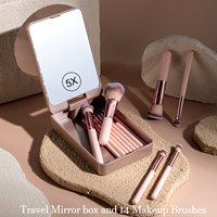 Vente en gros Nouveau 2026 Logo personnalisé 14 pièces Ensemble de pinceaux de maquillage professionnels de voyage avec miroir LED et étui à miroir LED
