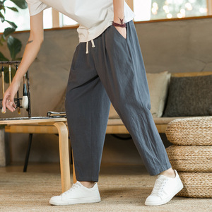 <span class=keywords><strong>Pantaloni</strong></span> con coulisse dritti traspiranti tinta unita <span class=keywords><strong>pantaloni</strong></span> Casual da uomo in cotone <span class=keywords><strong>lino</strong></span> - Product Image 6