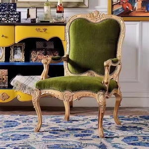 Poltrona Classica ed Elegante in Stile <span class=keywords><strong>Rococò</strong></span> Francese, con Intagli in Legno e Schienale Traforato, Dipinta a Mano, Verde Villa Warehouse - Product Image 2