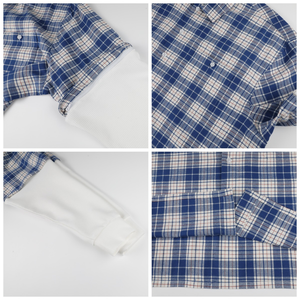 100% Pure Cotton Men's Loose Fit <strong>Patchwork</strong> Plaid Detachable Waffle Sleeve <strong>Shirts</strong> - Product Image 5