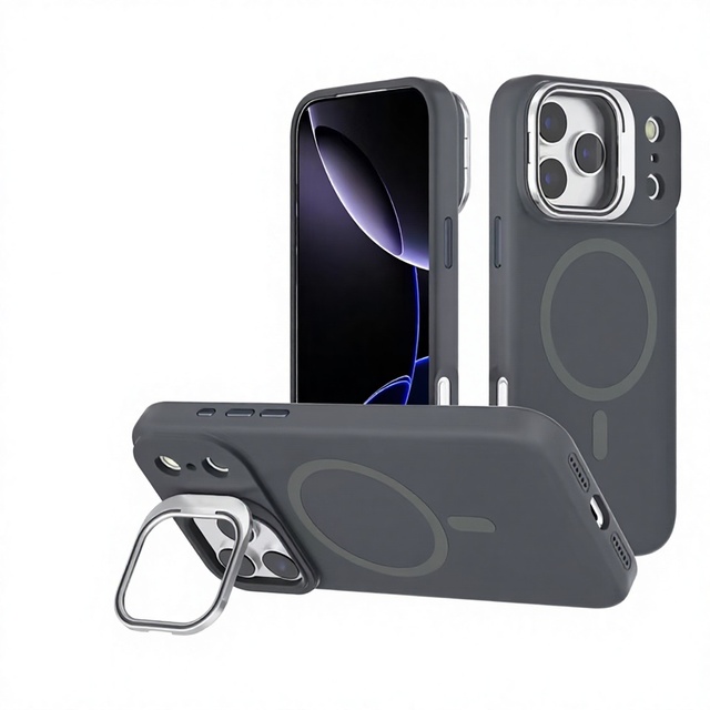 JOYPORODO GS007 Camera Lens Holder Silicone Phone Case for iPhone 11 12 13 14 15 17 Pro Max Shatterproof Magnetic Silicone Case