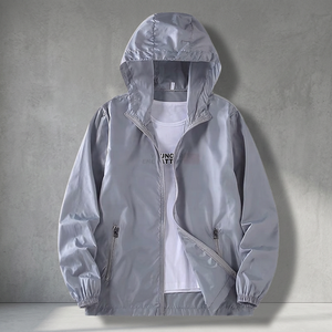 Blouson bomber gris clair à capuche et fermeture éclair, unisexe, décontracté, écologique, en polyester à séchage rapide, vêtement d'extérieur standard pour l'hiver, coupe classique - Product Image 4